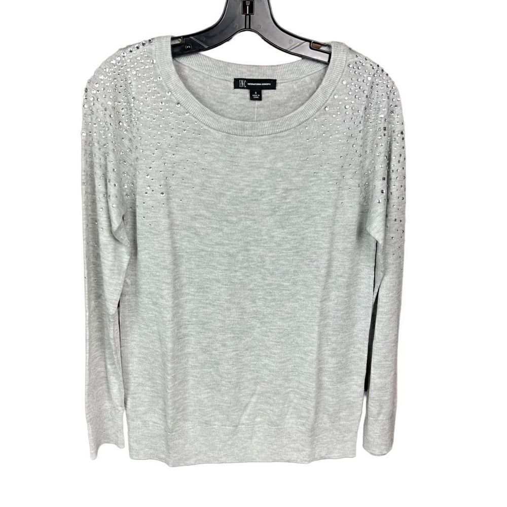 INC International Concepts Sweater Crew Neck Long Sleeve Grey Embellished Small